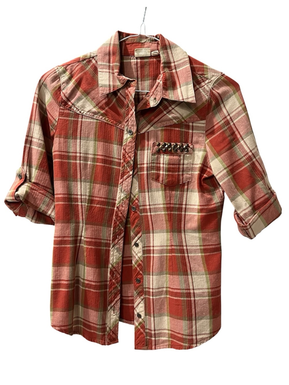 Mudd Red and Cream Plaid Button-Down Shirt